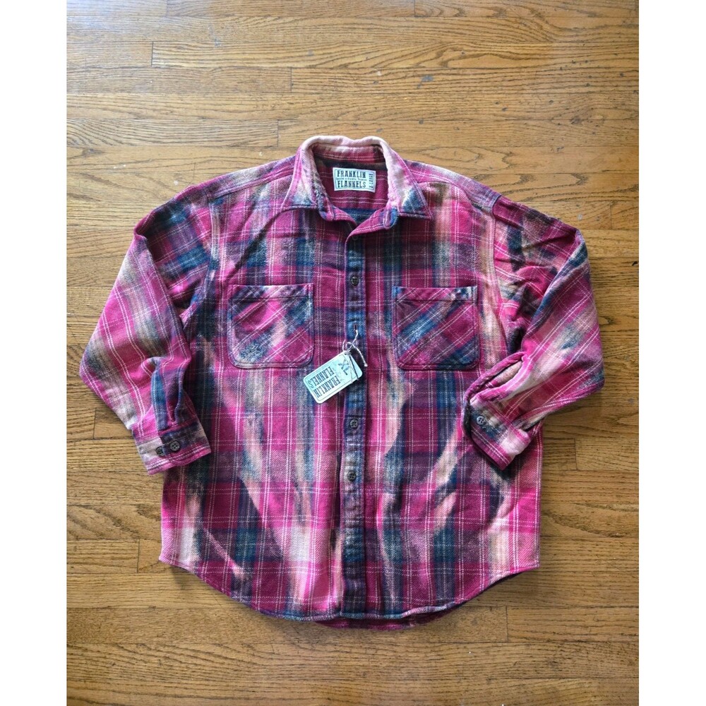 Franklin Flannels Womens Bleached Upcycled Button Up Flannel Shirt Size XL NWT